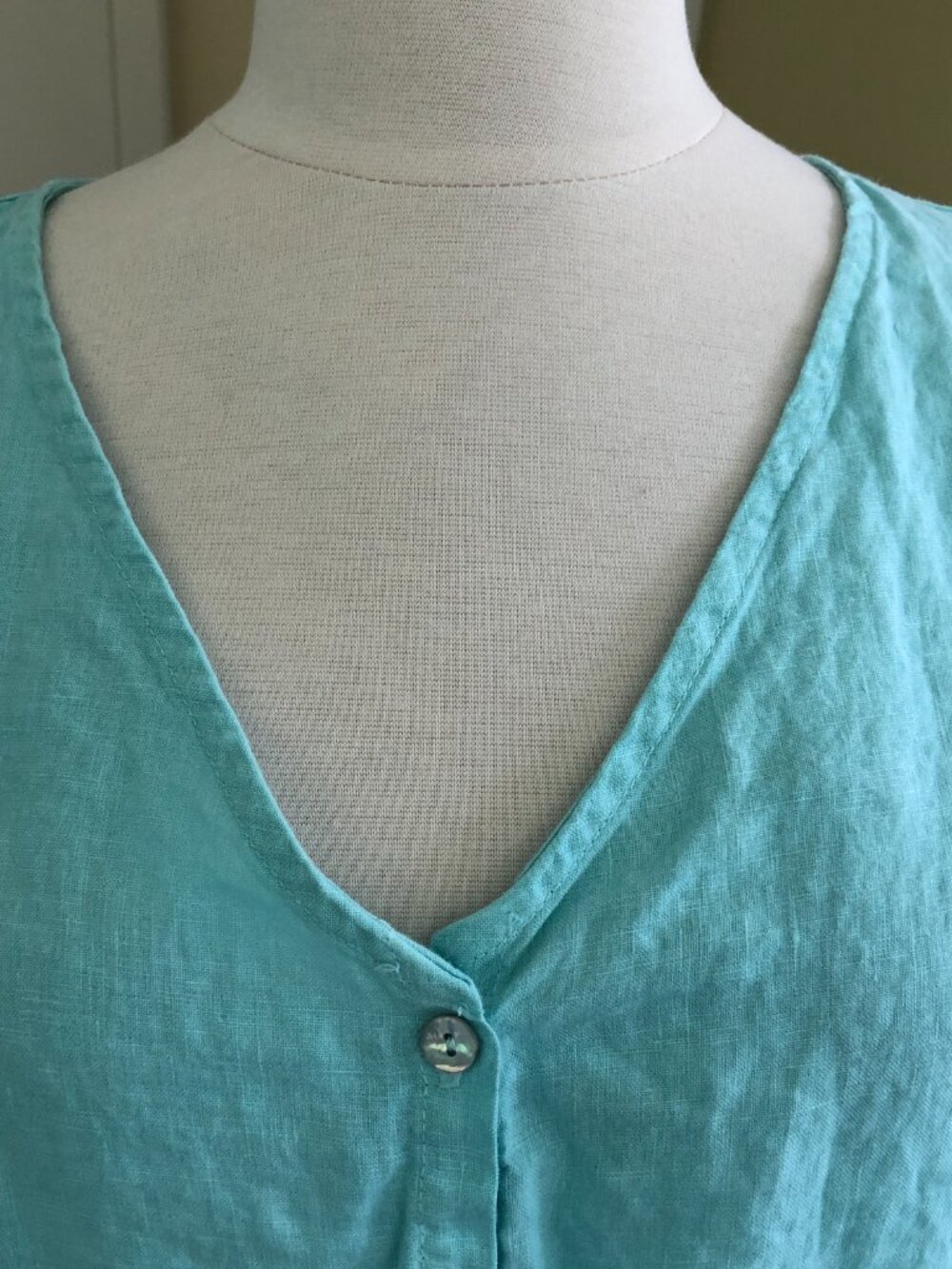 Russ Berens Aqua Blue Linen Full Button Tunic Top Medium Roomy Beachy Coastal - Picture 7 of 10